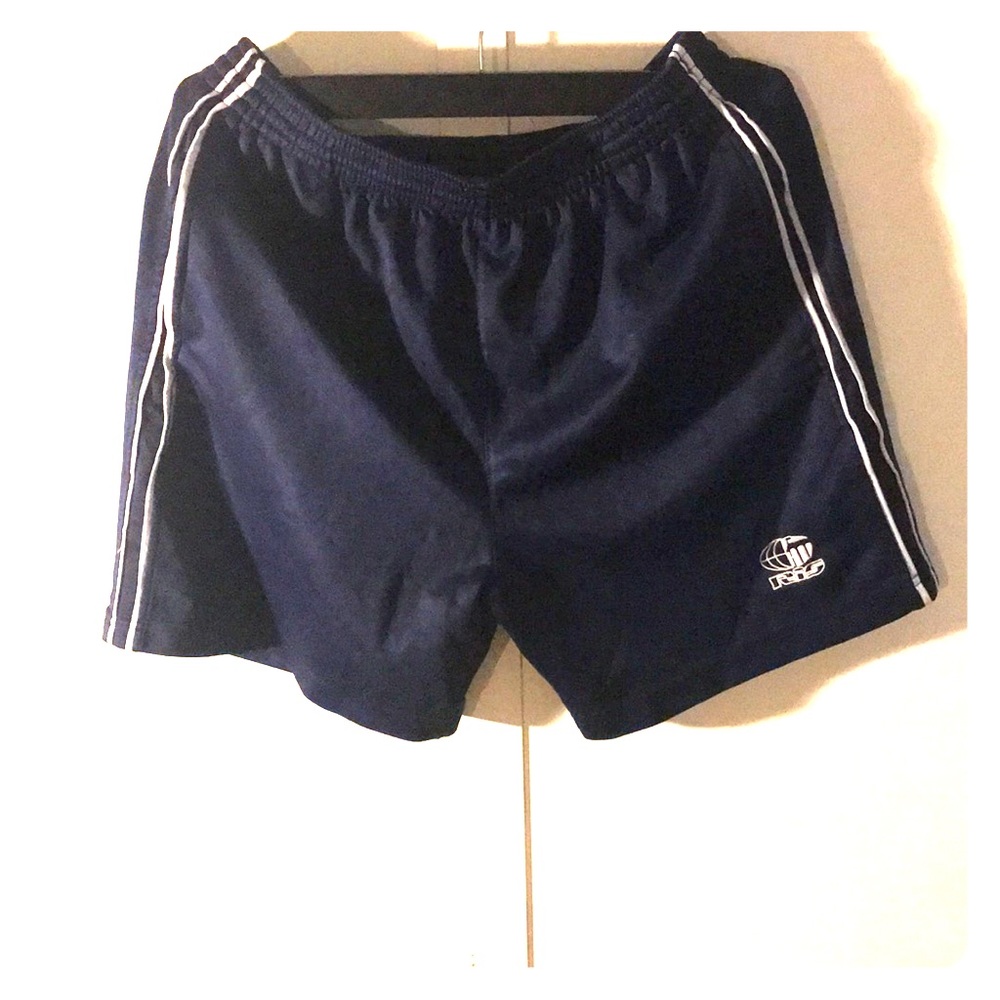 Navy blue shorts with white stripes